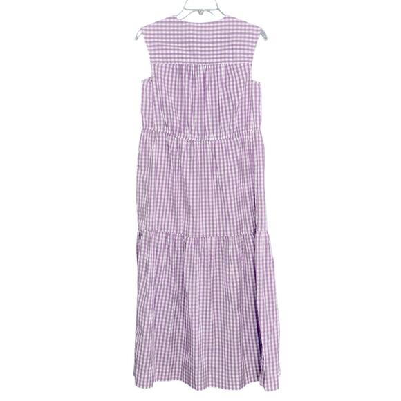 EVERLANE The Tiered Sleeveless Button Down Midi Dress Orchid Gingham-Size XXS - Picture 3 of 10